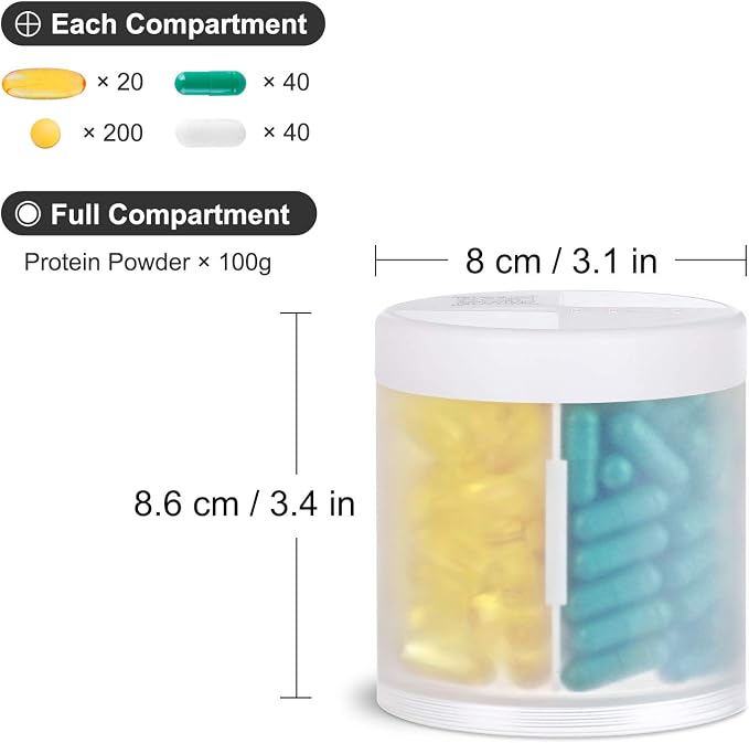 KIGI Extra Large Supplement Organizer with 4 Compartments Easy Open Pill Dispenser Monthly Medicine Vitamins Organizers Storage Pill Bottles,Transparent