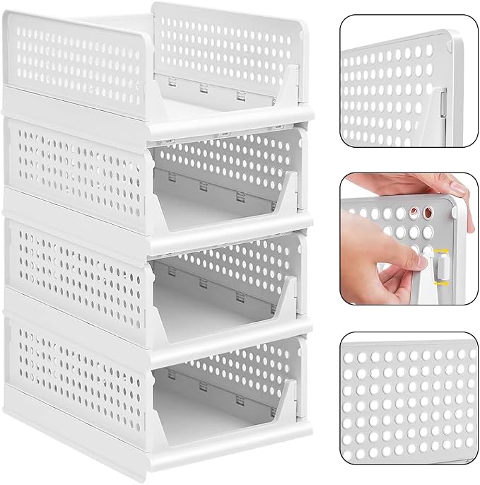 This Stackable Foldable Clothes 8-Tier Drawer Shelf for Bedroom Kitchen Living Room Bathroom Office Storage Solution - White (H-14 cm)
