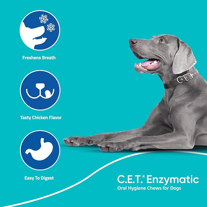 Virbac C.E.T.® Enzymatic Oral Hygiene Chews for Dogs, Small - Plaque & Tartar Control - Single Layer Beefhide with Exclusive Dual-Enzyme System & Tasty Chicken Flavor - Easy to Give Dog Dental Chew