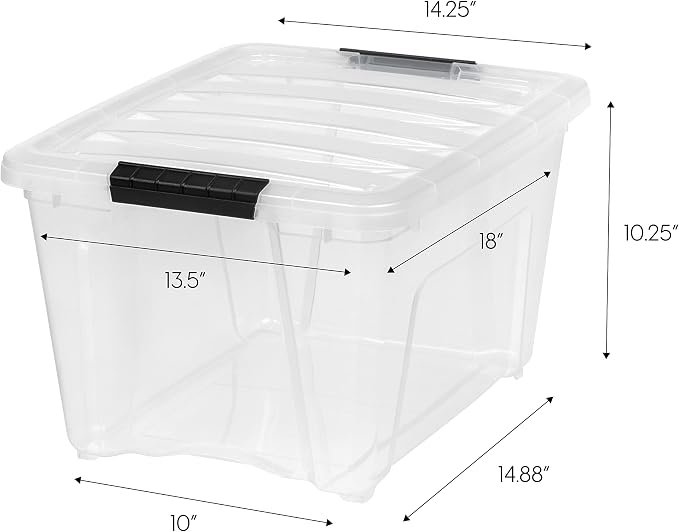 IRIS USA 6-Pack 32 Quart Storage Bins with Lids, Clear | Transparent design makes items easy to find, Great for linens, décor, closet storage, and supplies, Nestable to save space