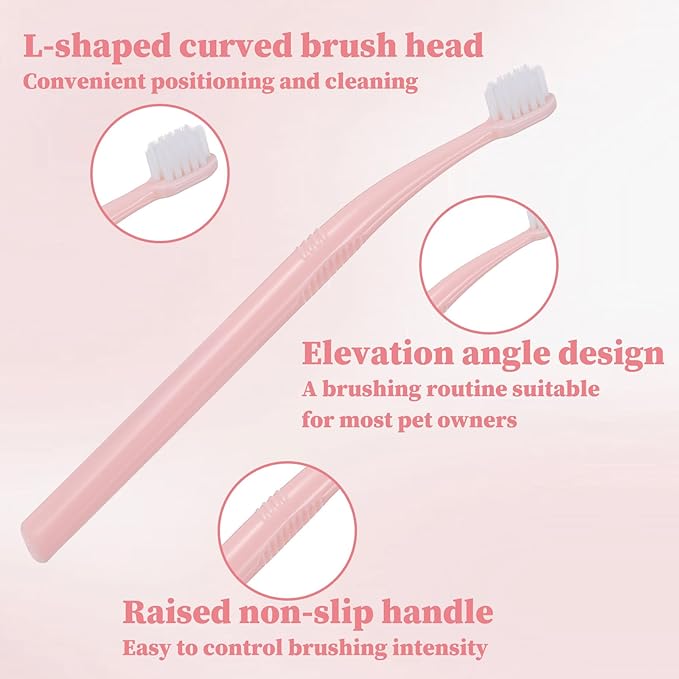 Cat Tooth Brush, 2PCS Small Dog Toothbrush Puppy Pet Toothbrush Cat Tooth Brush Dog Finger Toothbrushes Small Breed Soft Mini 13°Curved Head Teeth Brushes for Puppy Kitten Dogs, Pink