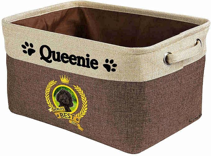 Custom Name Collapsible Dog Toy Storage Basket Bin World's Best Dog Labradoodle Foldable Pet Toy Box Closet Shelf Baskets Organizer for Bedroom Home Dog Cat with Handles Brown
