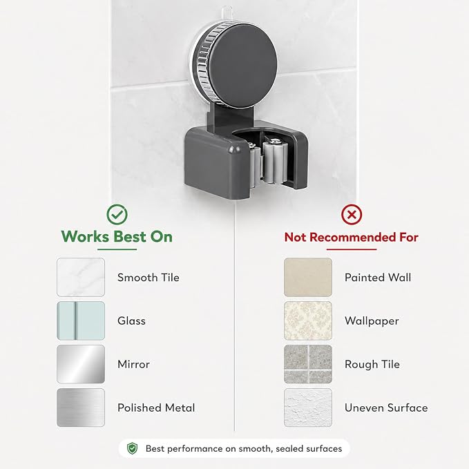 Suction Cup Mop and Broom Holder Wall Mount, 2 Pack | No Drill, Rotating Mop Gripper and Broom Hanger, For Bathroom, Kitchen, Laundry Room