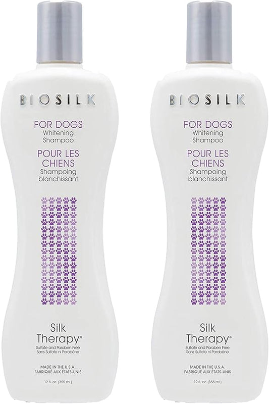 BioSilk Silk Therapy Whitening Dog Shampoo, Brightening Pet Shampoo with Silk Protein for White and Light Colored Coats, Enhances Shine and Softness, pH Balanced Dog Wash, 12 Fl Oz - 2 Pack