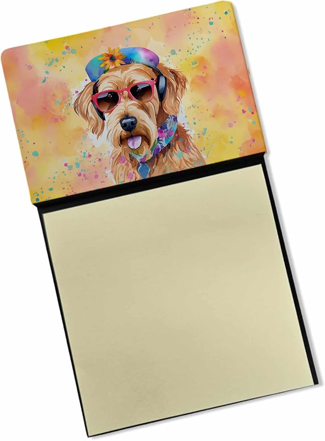 Caroline's Treasures Airedale Terrier Hippie Dawg Sticky Note Holder Refillable Dispenser Self-Sticky Note Pads, Memo Pads Blank Desk Accessories