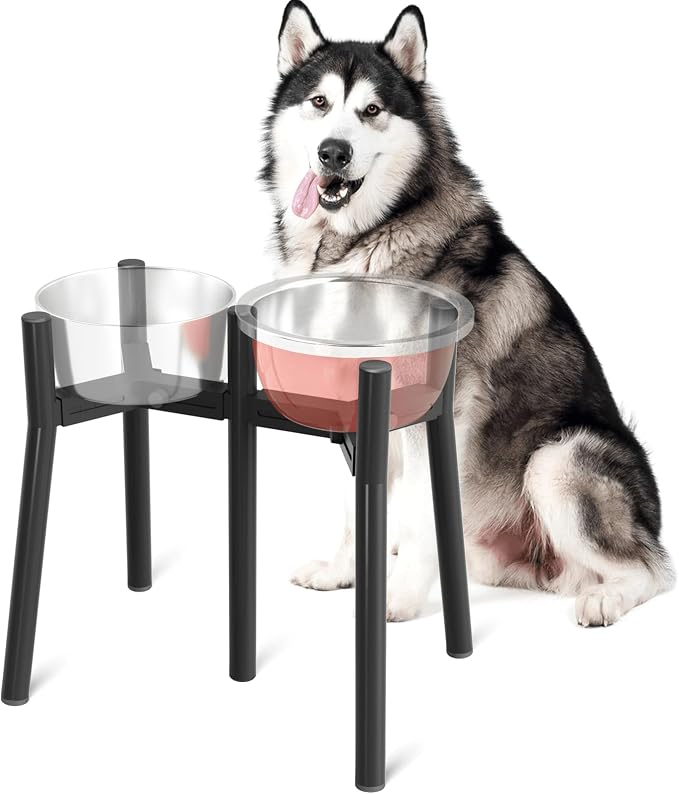 2-in-1 Adjustable Elevated Dog Bowls Stand for 7-10.6" Wide Bowls, Raised Dog Food & Water Bowl Stand, 13.7" Height (Bowl Not Included)