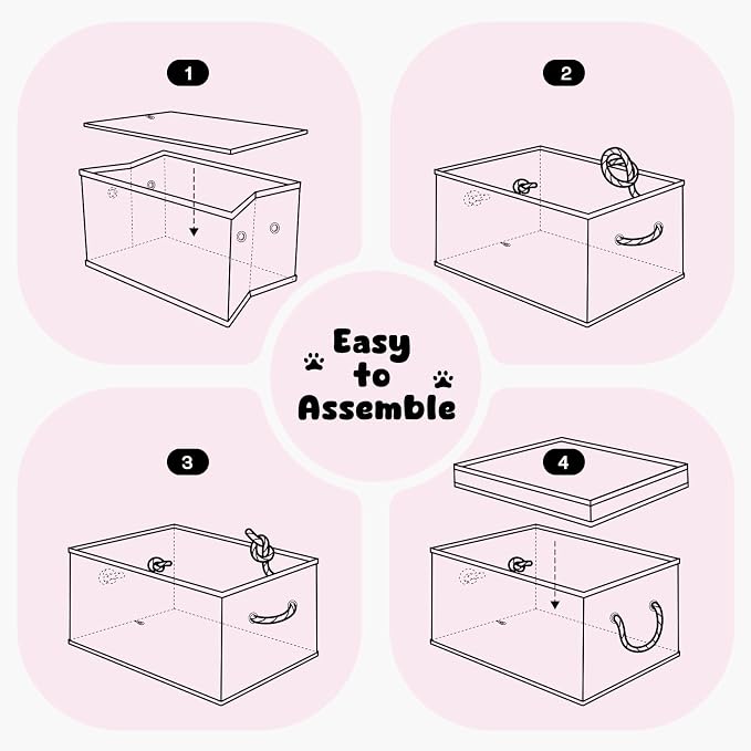 Dog Toy Basket with Lid, Dog Basket for Toys, Dogs Toy Box with Cotton Rope Handles, Collapsible Storage Bins for Pet Toys, Dogs Storage Organizer, Pink