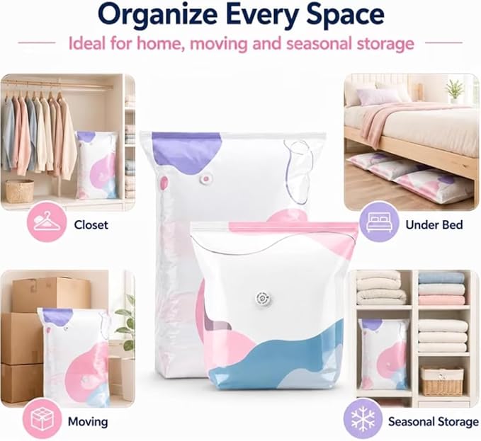 No Pump Vacuum Storage Bags, Heavy Duty Space Saver Bags for Bulky Bedding and Clothes, Press and Seal Compression Bags, No Pump Needed For Dorm And Home Organizing & Packing