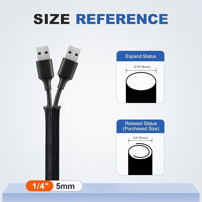 1/4" Cable Management Loom Wrap Sleeve Cord Wire Hider Organizer Covers | ELECFUN 16ft