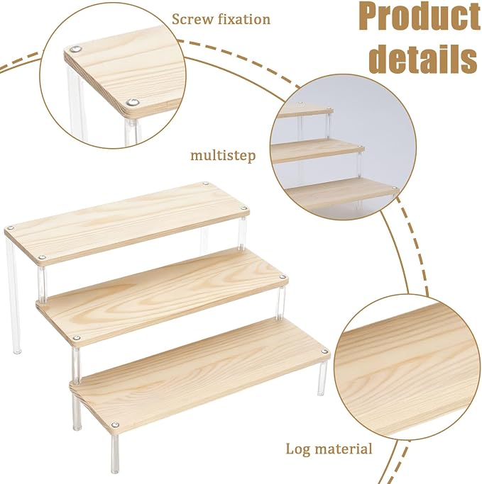 3-Tier Wood and Acrylic Can Organizer for Pantry, Countertop Canned Food Storage Rack, Tiered Display Shelf for Soup, Soda, Pet Food, Kitchen Cabinet