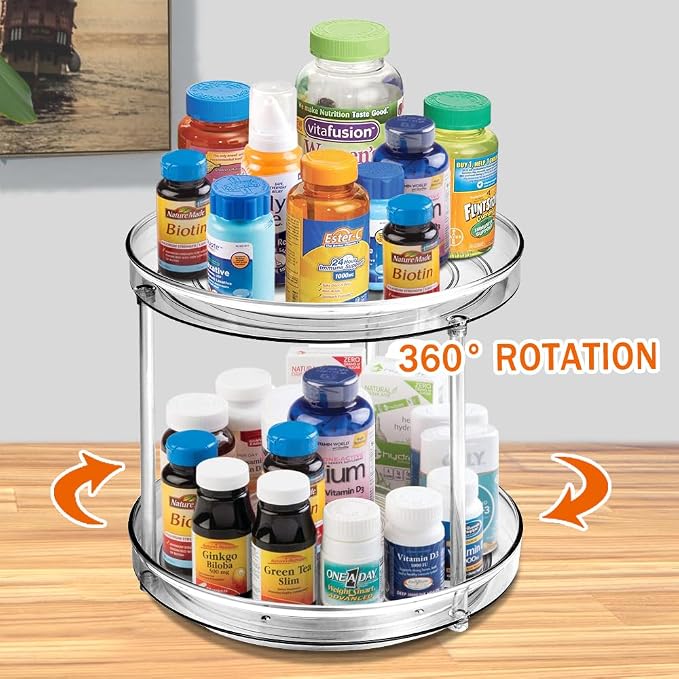 Amolliar Lazy Susan Organizer, 2 Tier 9 Inch, Rotating Turntable Organizer | Lazy Susan for Cabinet Fridge, Pantry Organizer, Spice Rack Condiment Organizer for Kitchen, Countertop Bathroom Vanity Tray