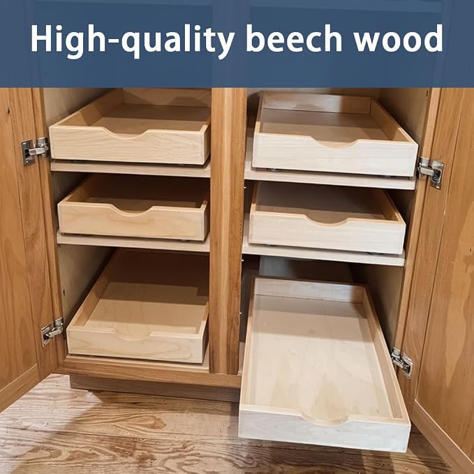 Pull Out Cabinet Drawers - 6x2 Size Options (12-23'W,18-21'D), Pre-Assembled with Soft Close Slides, Solid Beechwood, Easy Installation(14'W x 18'D)