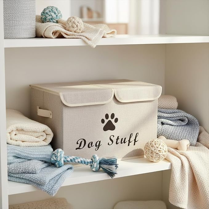 Morezi Dog toy box with lid storage organizer perfect basket for dog toys living room, playroom, closet, home organization and storage - Beige