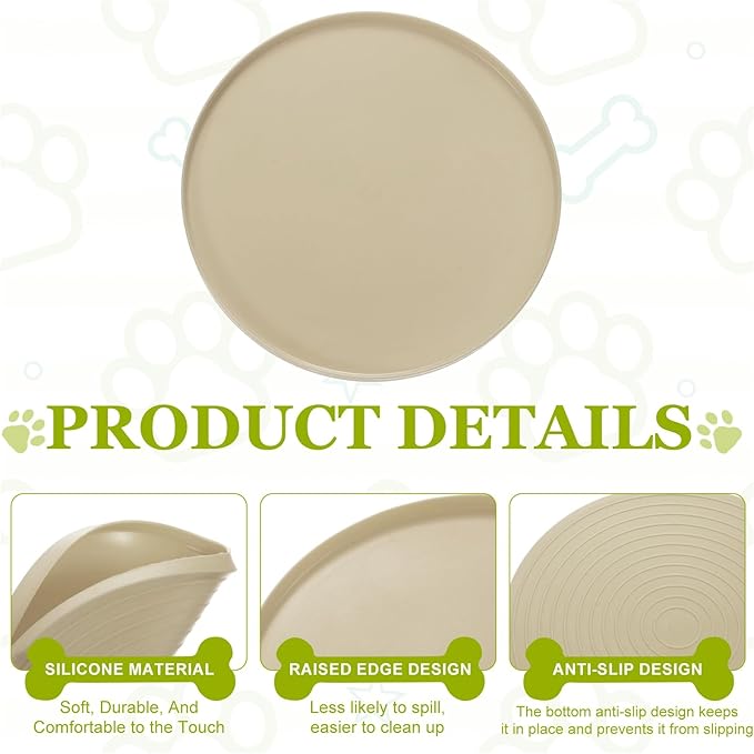Cat Food Mat, 7x7 Inch Silicone Pet Feeding Mat Non-Slip Round Waterproof Dog Water Bowl Tray Raised Edge Protects Floors (2Pcs, Apricot), Intended for Pets Bowl/Fountain