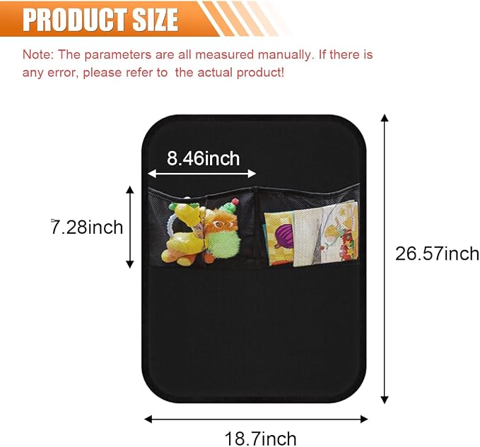 2PCS Car Backseat Organizer - Vehicle Seat Back Protector Kick Mats for Kids - Waterproof Car Back Seat Cover with 2 Storage Pockets - Road Trip Essentials Travel Accessories for Car SUV Truck