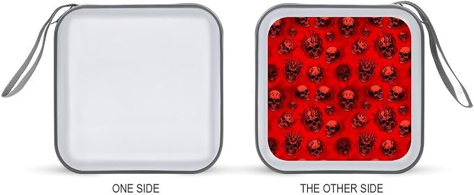 40 Capacity CD Case Red Horror Skull Protective DVD Holder Wallet | Red Horror Skull Disc Storage Organizer Binder, Hand Strap, Zipper Closure for Home Car