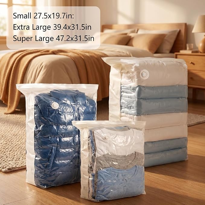 No-Pump Vacuum Storage Bags for Clothes, Bedding, Comforters & Blankets, Small, 5, Small