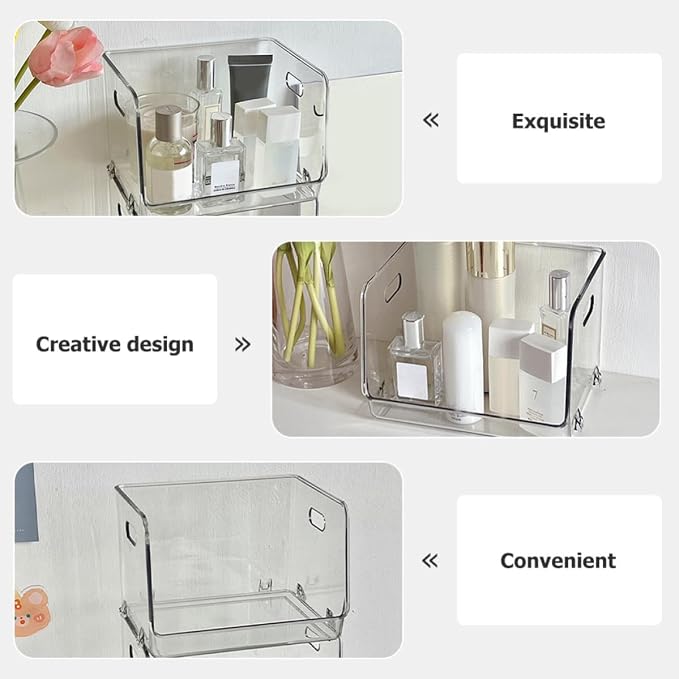 SHINEOFI Stackable Desktop Storage Box with Handles 2Pcs Small PET | Dresser Desktop Use, Multipurpose Organizer for Books and Food, Easy to Clean, Compact Tabletop Set