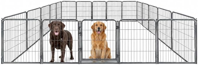 Indoor Dog Playpen - 40 inch, 20 Panels for Medium and Large Size Dogs - Play Pen w/Extra Wide Gate - Heavy Duty Metal Portable Pet Fence with Grey Anti-Rust Coating