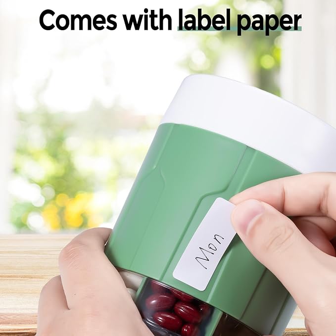 Weekly XXL Pill Organizer Bottle, Daily Pill Dispenser, Anti-Mix Design | 7 Day Portable Travel Pill Box, 21 Labels & Cleaning Brush, XXL Wide Mouth for Easy Access, Vitamin, Fish Oils, Supplement