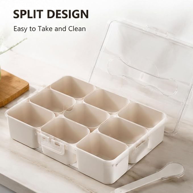 9 Compartment Food Storage Container with Clear Lid for Spices Dry Goods and Snacks Home Organization Dry Food Storage Container
