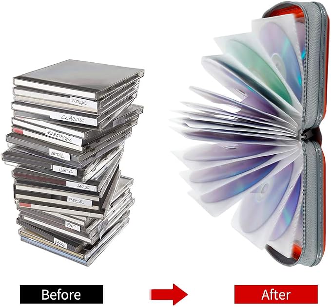 CD Case, 40 Capacity CD DVD Case Wallet Holder Portable Disc VCD Heavy Duty Binder Storage Organizer (Orange)