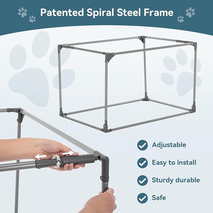 PETSFIT 36" Soft Portable Dog Crate – Patented Spiral Sturdy Frame, Collapsible Travel Kennel for Medium & Large Dogs, 3 Mesh Door, Lockable Zippers, Indoor & Car Use Gray