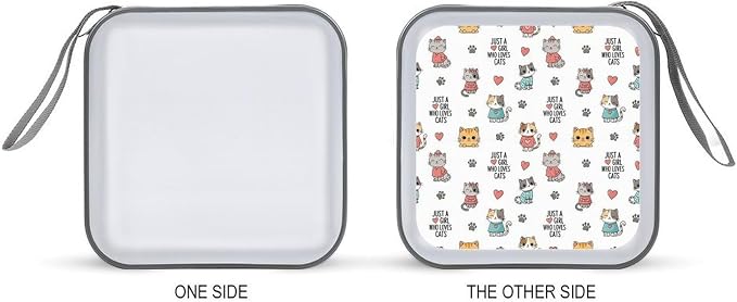 40 Capacity CD Case Holder Cat Disc Wallet Organizer Binder | Portable Zipper DVD Storage with Strap for Car Office Home Travel, Hard Plastic, Just A Girl Who Loves Cat