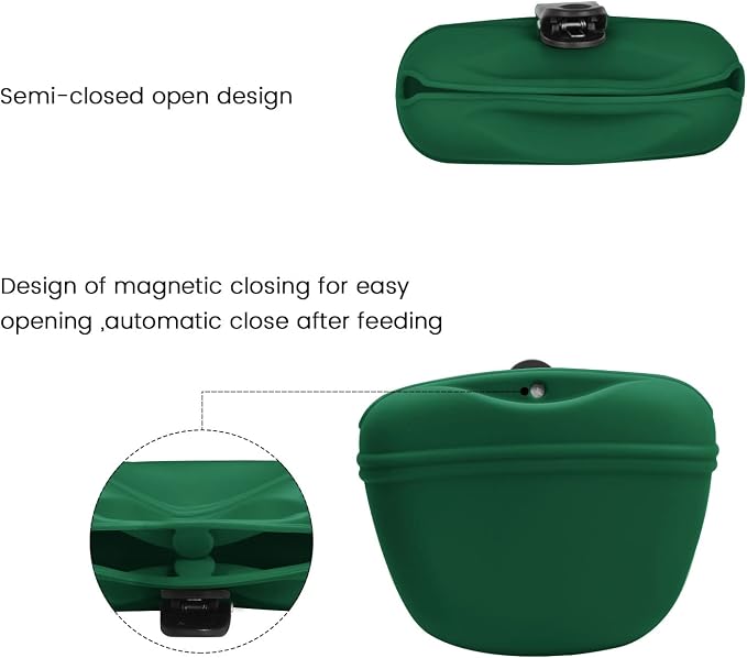 AUDWUD Silicone Dog Treat Pouch with Clicker Magnetic Closure Secure Clip | Upgraded clip keeps your treat pouch secure during training.Magnetic closure allows fast one hand access.Includes dog click