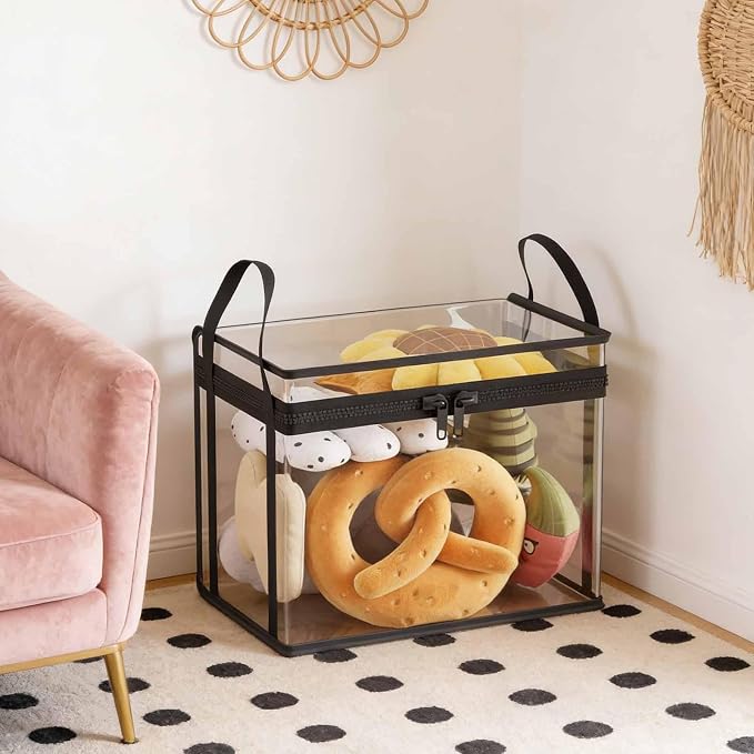 Stuffed Animal Storage Bin Toy Organizer Bag Clear Doll Display Container with Zipper Handle Made from PVC Suitable for Living Room Nurs, Black