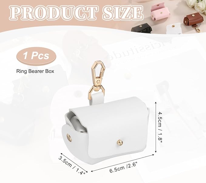 uxcell Dog Ring Bearer, Leather Wedding Pet Ring Pillow Jewelry Holder with Clasp Buckle Closure Portable Storage Organizer Mushroom Rivet Pouch for Wedding Engagement, White