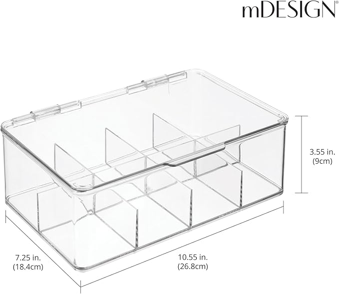 mDesign Plastic First Aid Kit Storage Box with Clear Top Lid for Bathroom, Kitchen, Cabinet, Closet, Drawer - Organizes Medicine, Ointments, Adhesive Bandages, Dental, 8 Divided Sections - Clear