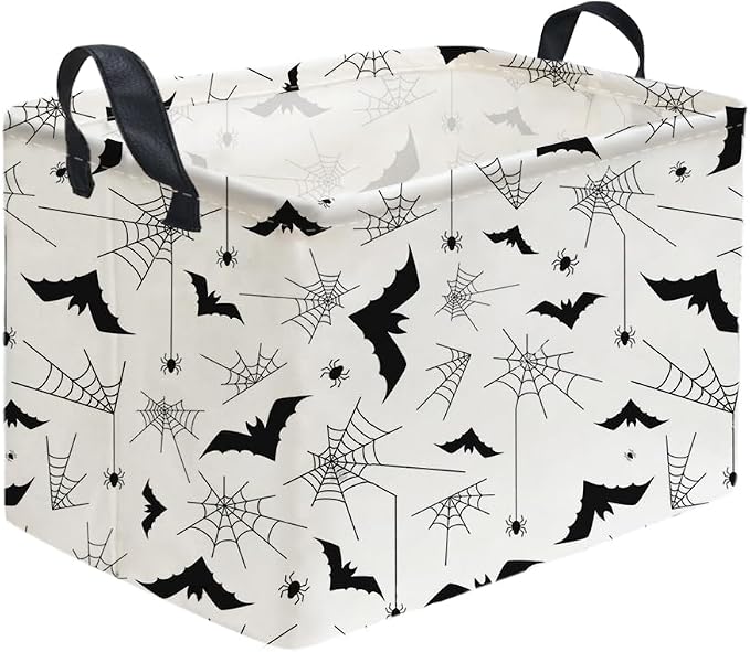 Sanjiaofeng Rectangular Kids Basket Halloween Storage Bins,Bat Storage Basket with Handles.Clothers,Books,Kid's Gifts Bins. (Bat spider)