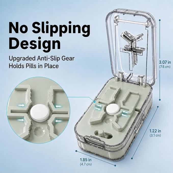 Safe Pill Splitter - Accurate & Even Cut, Hidden Sharp Blade, Easy to Open, Durable Tablet Cutter for Small & Large Pills, Perfect for Travel & Daily Use (Green)