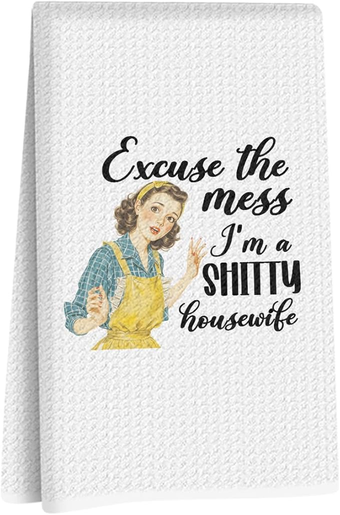 Hanamiya Na Funny Kitchen Towels, Hostess Gifts for Women, Reusable Tea Towels for Kitchen Home Farmhouse Decor, Funny Waffle Weave Dish Drying Towel, Ladies Gifts for Women Mom, 24x14 Inch