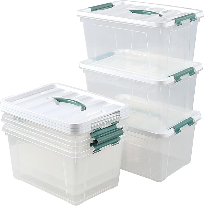 14 Quart Clear Plastic Latching Storage Box with Handle, 6 Packs | Small Plastic Organization Containers Bin with Lids