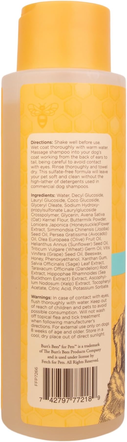 BURT'S BEES FOR PETS Itch Soothing Dog Shampoo for Itchy Skin, pH Balanced Honeysuckle with Skin-Conditioning Honey, 95%+ Natural Origin Formula, No Sulfates, Fragrances, or Colorants, 16 Fl Oz