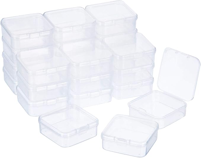 SATINIOR 24 Packs Small Clear Plastic Beads Storage Containers Box with Hinged Lid for Storage of Small Items, Crafts, Jewelry, Hardware (2.9 x 2.9 x 1 in)