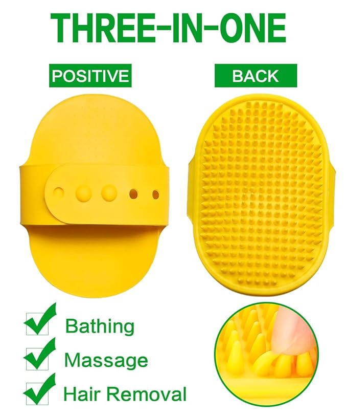 2Pack Dog Bath Brushes, Dog Grooming Brush Pet Bath Brush Scrubber Pet Shampoo Brush Soothing Massage Rubber Comb with Adjustable Ring Handle for Wet Dry Long Short Haired Dogs and Cats