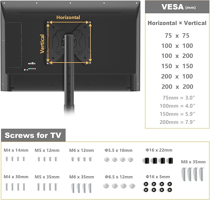 TV Floor Stand for 13-50 inch LCD LED Flat/Curved Panel Screen TVs up to 44 lbs, Height Adjustable TV Stand Mount with VESA 200x200, Portable TV Stand for Bedroom, Dorm Room, Office | Tilting and Rotating Mount, Portrait to Landscape, Height Adjustable...