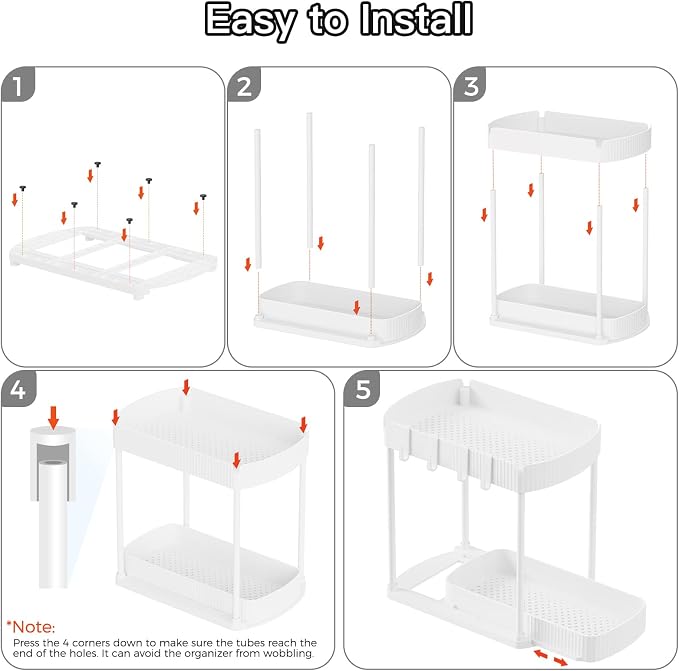 2 Packs Under Sink Pull-Out Storage Organizers, 14.8 Inches, White | Multi-Purpose Cabinet Organizers and Storage for Bathroom & Kitchen
