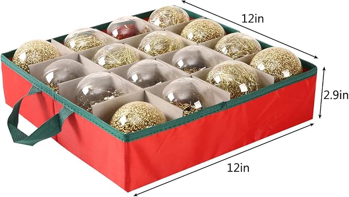 Sattiyrch Large 2-in-1 Christmas Ornament Storage Box & Xmas Figurine Container - Easy Access Removable Trays, Keeps 73 Holiday Ornaments - Adjustable Extent Area for Figurines and Pockets