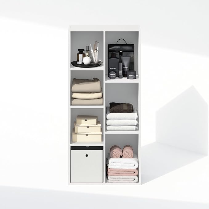 Furinno Reed Closet Organizers and Storage, 7-Cube Closet Organizer, Open Shelf Closet Storage, for Wardrobe, Bedroom, Living Room, White