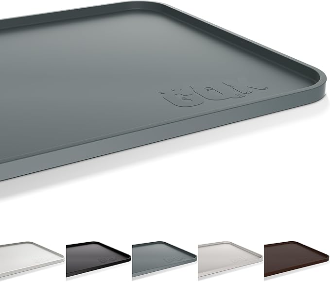 Silicone Dog Food Mat, Waterproof Anti-Slip Pet Feeding Mat with Warped Resistant Raised Edge,Spill-Proof Lip Floor Protection,Dishwasher-Safe Pet Placemat for Dogs & Cats(M 20" x 14" Gray)