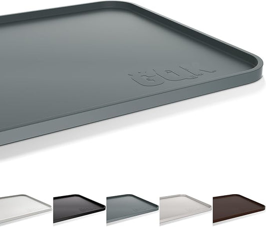 Silicone Dog Food Mat, Waterproof Anti-Slip Pet Feeding Mat with Warped Resistant Raised Edge,Spill-Proof Lip Floor Protection,Dishwasher-Safe Pet Placemat for Dogs & Cats(M 20" x 14" Gray)