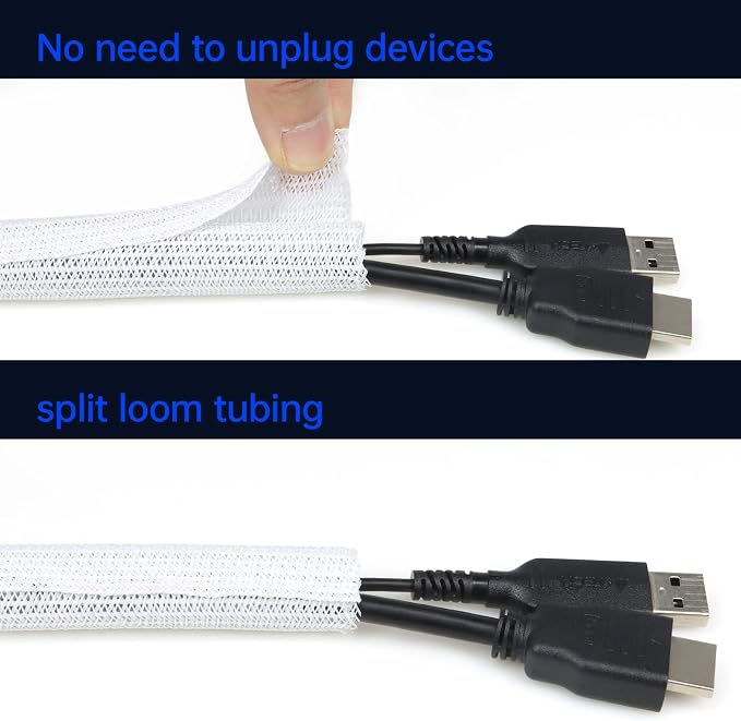 Cable Management, 16FT Wire Management Computer Cord Desk Organizer Protectors from Pets No Chew (White, 13mm-(1/2"))