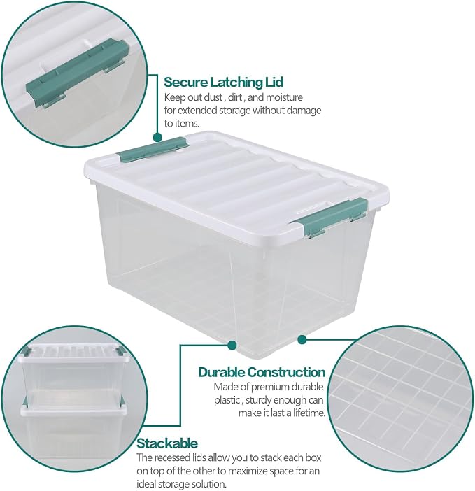 35 Qt Clear Plastic Storage Bins with Lids, 4-Pack Organizing Totes | Stackable Storage Boxes Organization for Garage, Closet, Kitchen, Durable Clear Containers for Organizing and Easy Viewing
