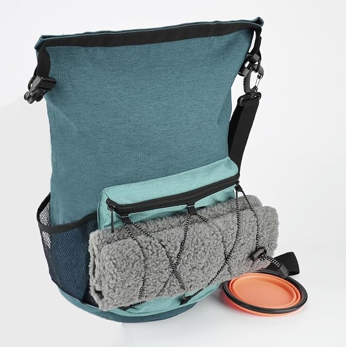 Waterproof Roll Top Pet Dog Food Travel Organizer Storage Bag Trash Bag Dispenser for Trips Outdoor Camping Free 350ml Portable Folding Bowl, 30 Cups / 10 lbs Large (Blue)