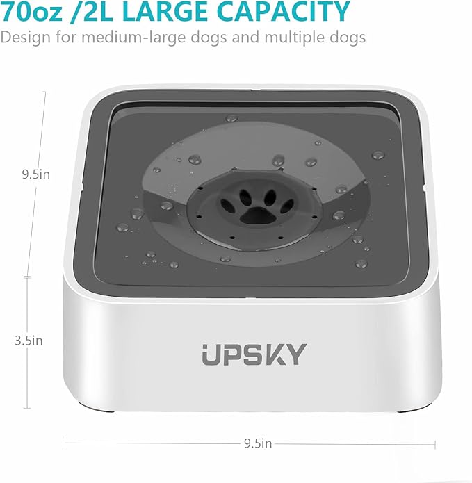 UPSKY Dog Water Bowl Upgrade 70oz Large Capacity Dog Bowl No-Spill Slow Water Feeder Vehicle Carried 2L Pet Water Dispenser for Dogs, Cats