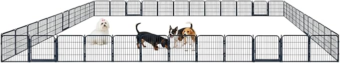 Dog Play Pen for Outdoor Use - 24'', 48 Panels for Small and Puppy Size Dogs - Portable Playpen Kennel for RV, Camping, and Yard - Heavy Duty Pet Fence w/Black Rust Resistant Coating